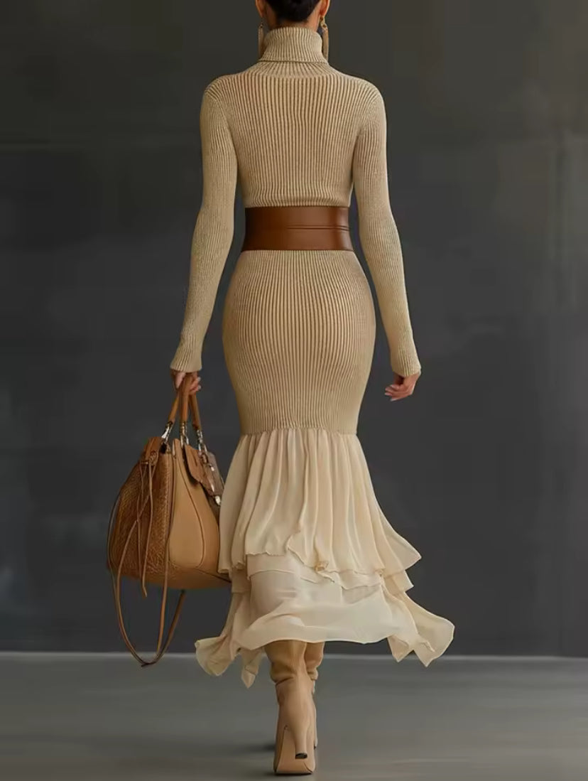 Winter Chic – Elegant Ruffle Midi Dress