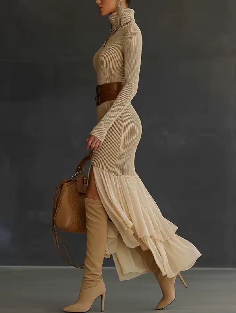 Winter Chic – Elegant Ruffle Midi Dress